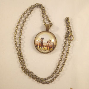 Accessories - Bronze Gold Horses Glass Cabochon Necklace Accessories - Bronze Gold Horses Glass Cabochon Necklace